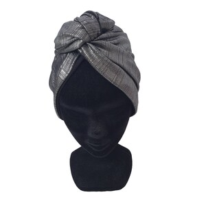 Maxi turban, bandeau fil de fer modulable turban femme lamé argenté et noir SIRIUS image 4
