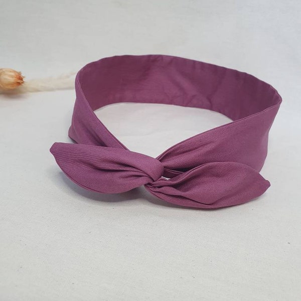 Bandeau cheveux rigide headband fil de fer uni bois de rose