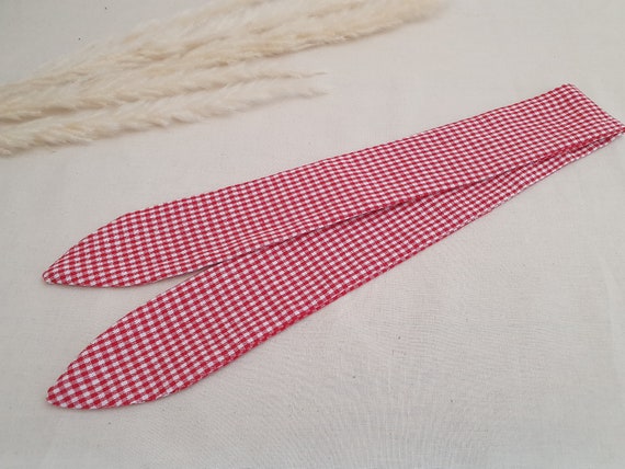 Rigid hairband, wire headband, red and white gingham women's headband,  retro headband