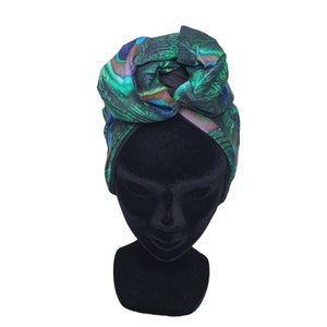 Turban, bandeau fil de fer modulable turban femme motifs plumes de paon TAOUS image 7