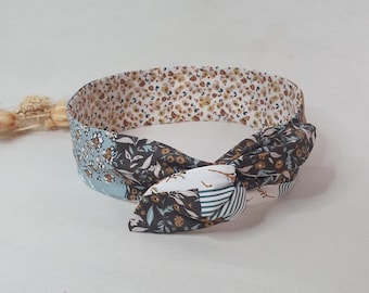 Women's hairband, rigid headband, reversible beige wire headband, modular patchwork headband
