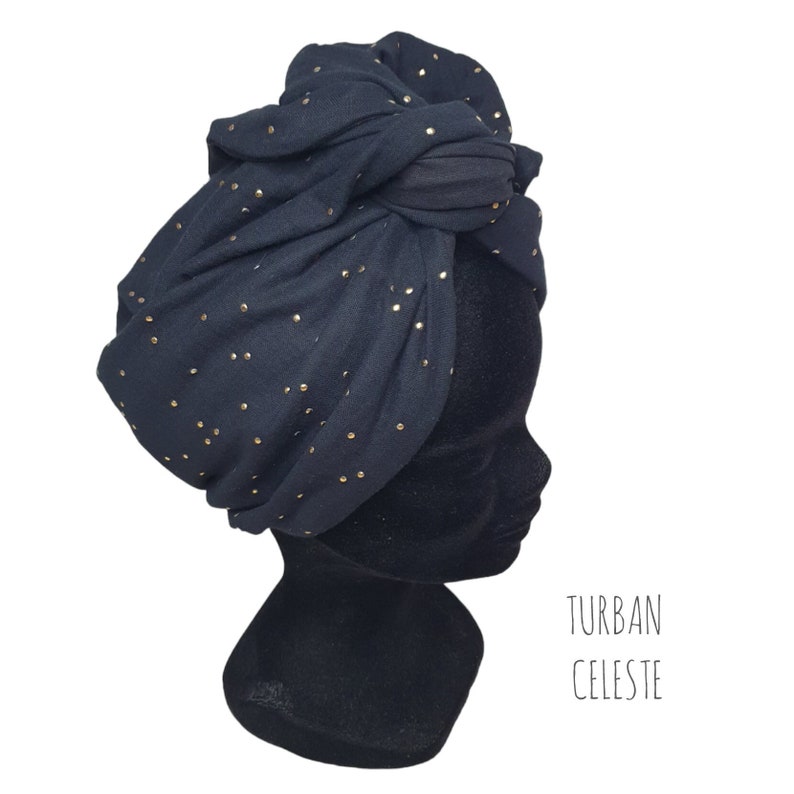 Maxi turban, bandeau fil de fer modulable turban femme noir pois doré CELESTE image 6