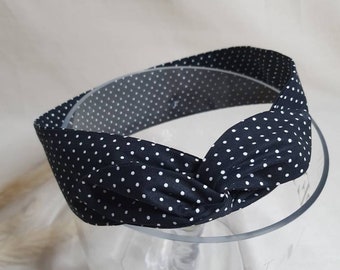 Bandeau cheveux rigide headband fil de fer noir petits pois