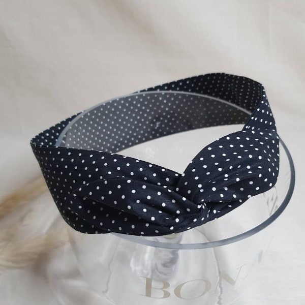 Bandeau cheveux rigide headband fil de fer noir petits pois