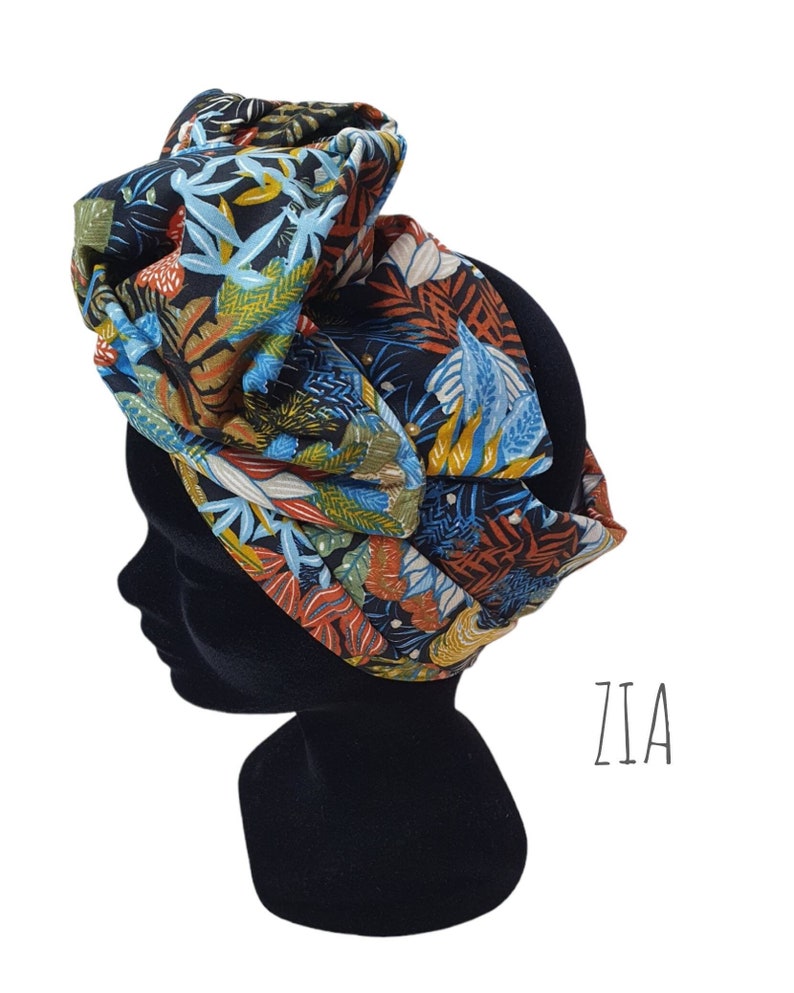 Demi-Turban, bandeau fil de fer modulable turban fleuri exotique ZIA image 1