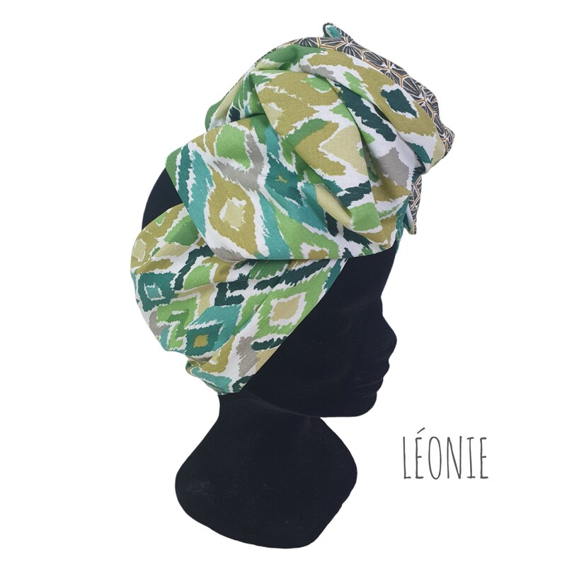 Half-Turban, adjustable wire headband reversible green turban and khaki LEONIE image 3