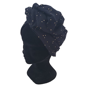 Maxi turban, bandeau fil de fer modulable turban femme noir pois doré CELESTE image 8