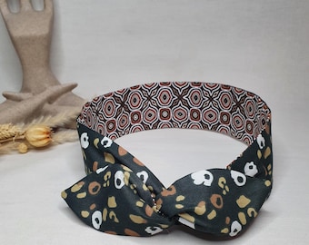 Rigid hairband reversible wire headband, women's green brown leopard headband, wire headband
