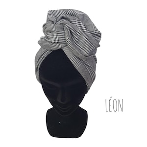 Maxi bandeau turban, turban with adjustable cord, women's black houndstooth tartan turban LÉON