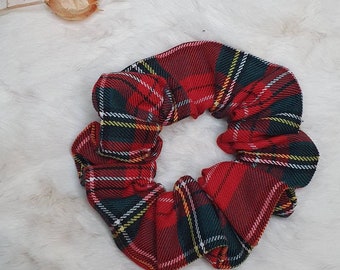 Chouchou/scrunchie elastique cheveux , tartan écossais rouge