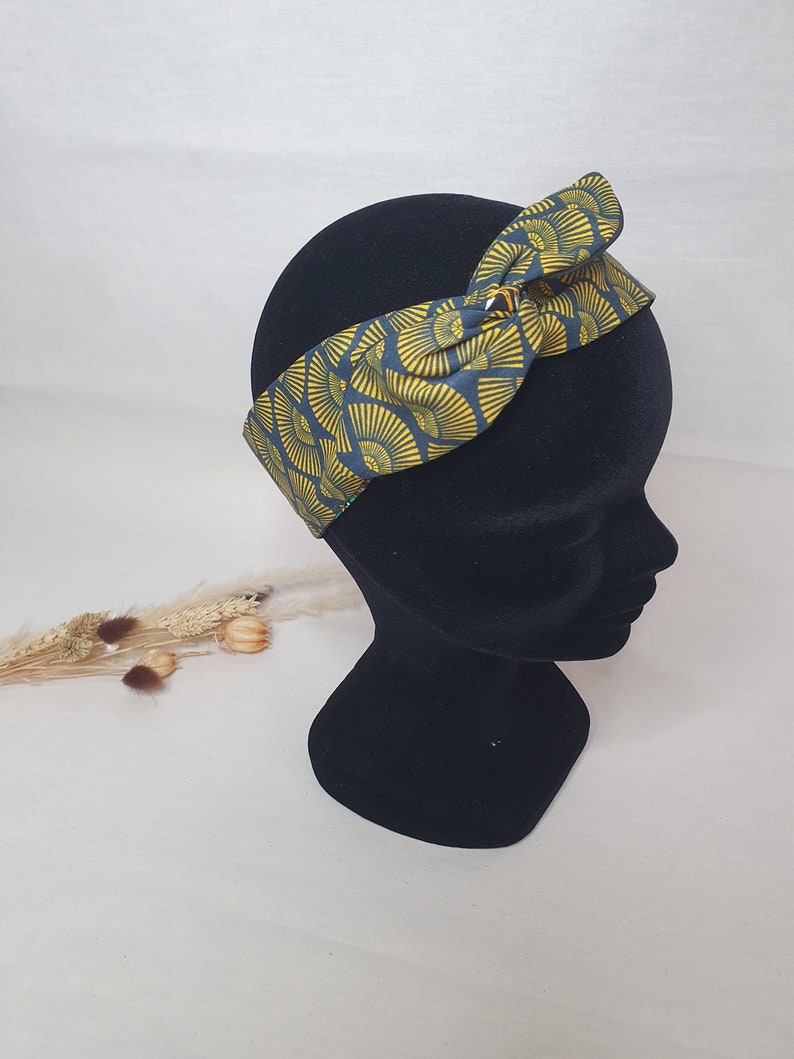 Bandeau cheveux rigide headband fil de fer réversible éventails jaunes et fleuri multicolore image 6