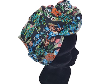 Turbante para mujer, turbante tipo sombrero, turbante fácil de poner, turbante de hilo ajustable, turbante ligero de viscosa con estampado floral.