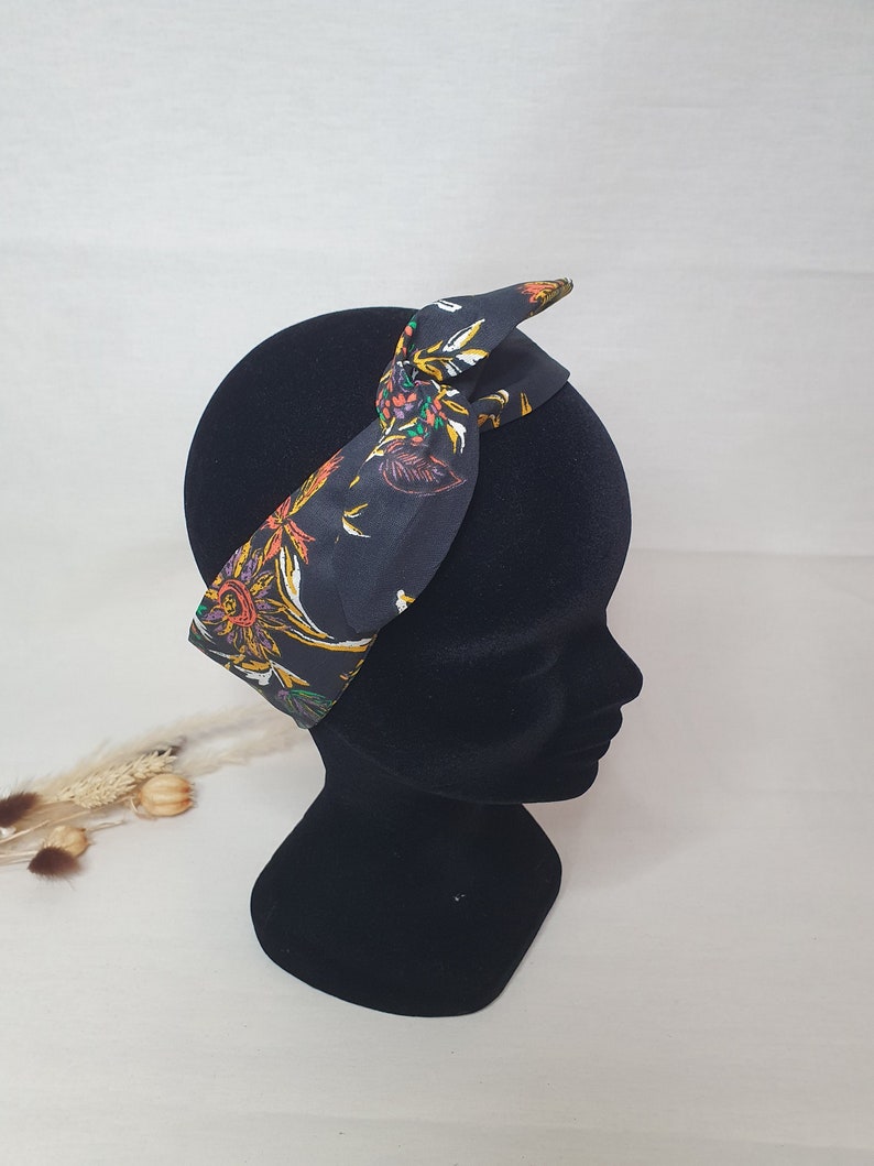 Bandeau cheveux rigide headband fil de fer réversible éventails jaunes et fleuri multicolore image 5