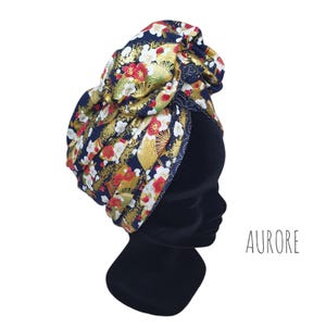 Maxi turban, adjustable wire headband, women&#39;s turban, blue and gold, Japanese patterns AURORE