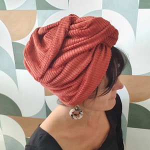 Maxi turban, adjustable wire headband women&#39;s turban brick orange corduroy FELIX