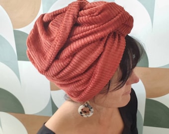 Maxi Turban, verstellbares Drahtstirnband Damenturban Cord ziegelorange FELIX