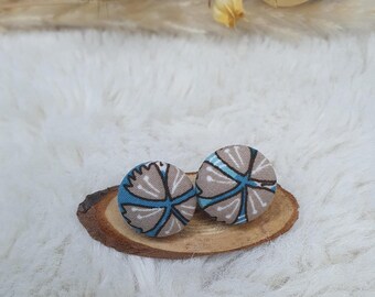 Pendientes de botón, pendientes pequeños de tela, pendientes de botón de 2 cm, pendientes de color beige y azul