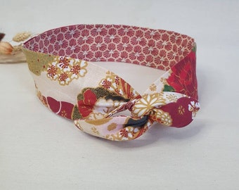 Bandeau cheveux rigide headband fil de fer réversible motifs japonais et graphique