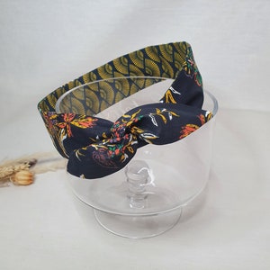 Bandeau cheveux rigide headband fil de fer réversible éventails jaunes et fleuri multicolore image 2