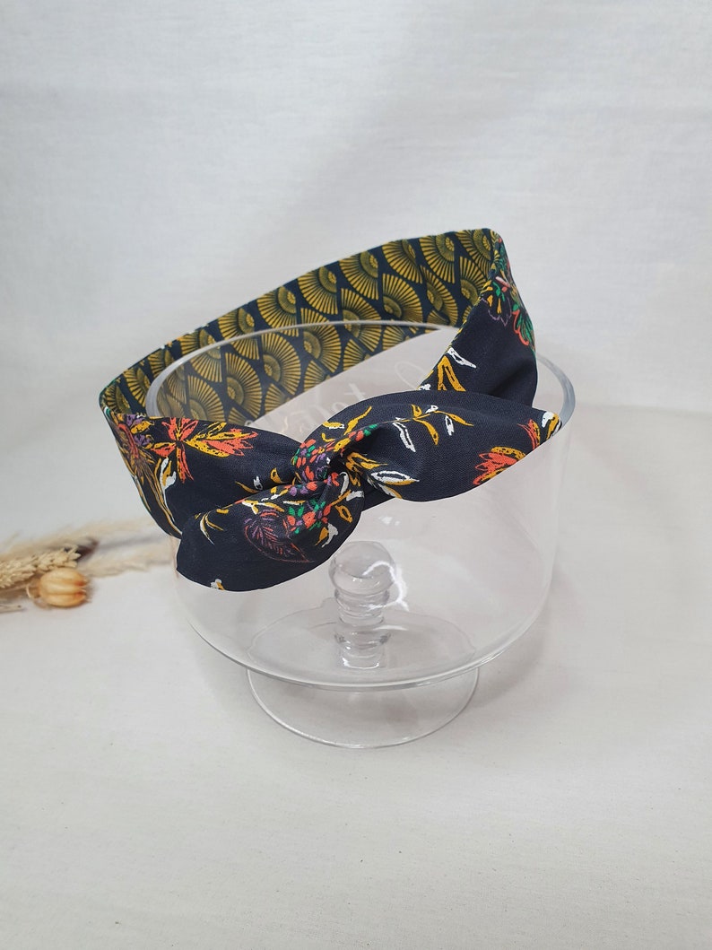 Bandeau cheveux rigide headband fil de fer réversible éventails jaunes et fleuri multicolore image 2