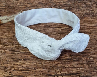 Rigid hair headband wire headband, white cotton and lace women's headband