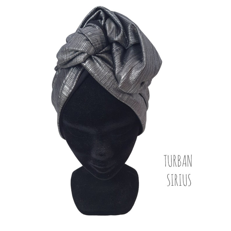 Maxi turban, bandeau fil de fer modulable turban femme lamé argenté et noir SIRIUS image 1