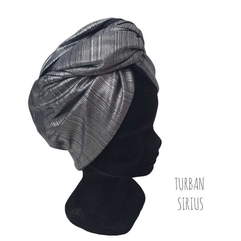 Maxi turban, bandeau fil de fer modulable turban femme lamé argenté et noir SIRIUS image 2