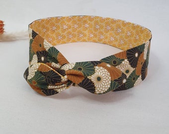 Rigid hair band headband reversible wire tones yellow and green