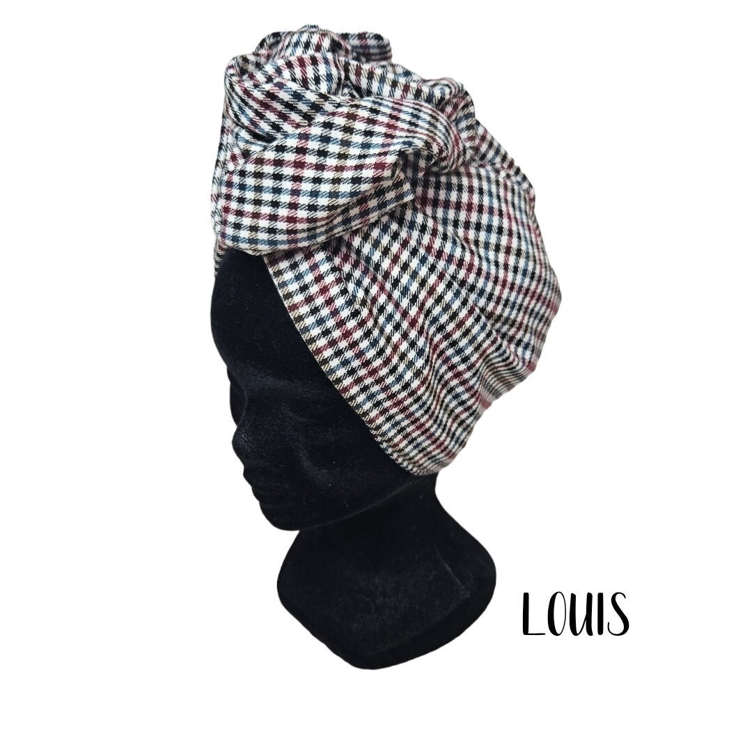 Maxi turban, adjustable wire headband, women's tartan turban LOUIS