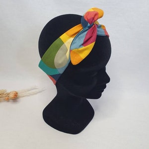 Bandeau cheveux rigide headband fil de fer réversible motifs coloré sixties image 3