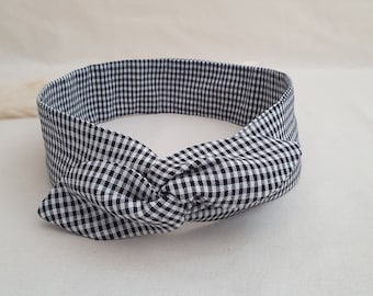 Rigid hair headband black and white gingham wire headband