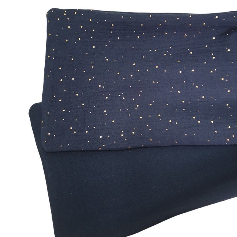 Demi-Turban, bandeau fil de fer modulable turban double gaze pois dorés bleu marine MAX image 8