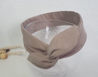 Corduroy hairband, rigid headband, adjustable cord headband, women's fine beige corduroy headband