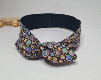 Rigid hair band headband reversible wire multicolored circles and black