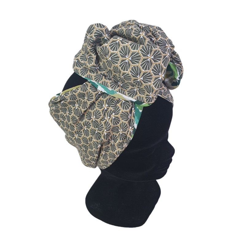 Half-Turban, adjustable wire headband reversible green turban and khaki LEONIE image 4