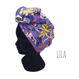 Women&#39;s turban, Maxi adjustable wire turban, floral headband turban in purple tones LILA