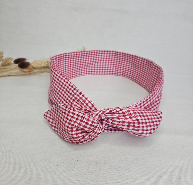 Rigid hairband, wire headband, red and white gingham women's headband, retro headband