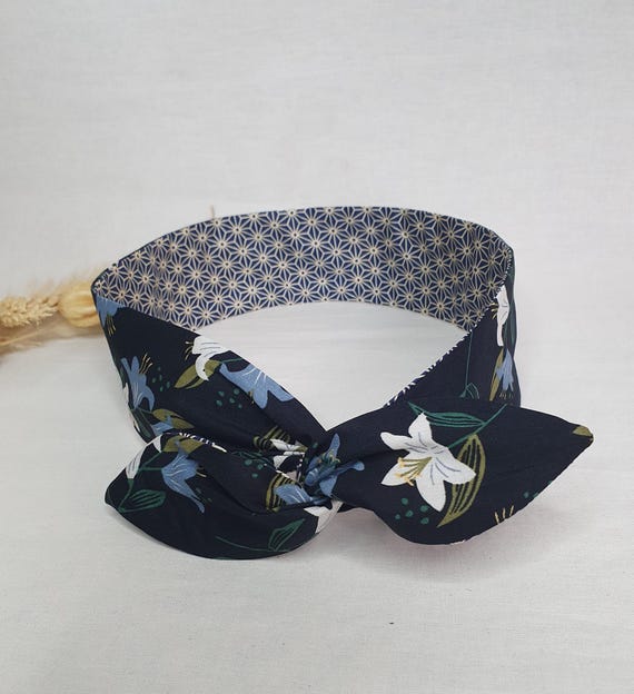 Blue and Black Women\'s Headband Amazon.com : Atoden Satin Headbands for Women Girls Navy  main image 2