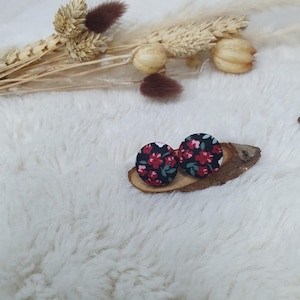 Boucles d'oreilles bouton, boucles en tissu, boucles d'oreilles puce 2 cm boucles d'oreilles noires petites fleurs