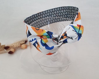 Bandeau cheveux rigide headband fil de fer réversible motifs art abstrait