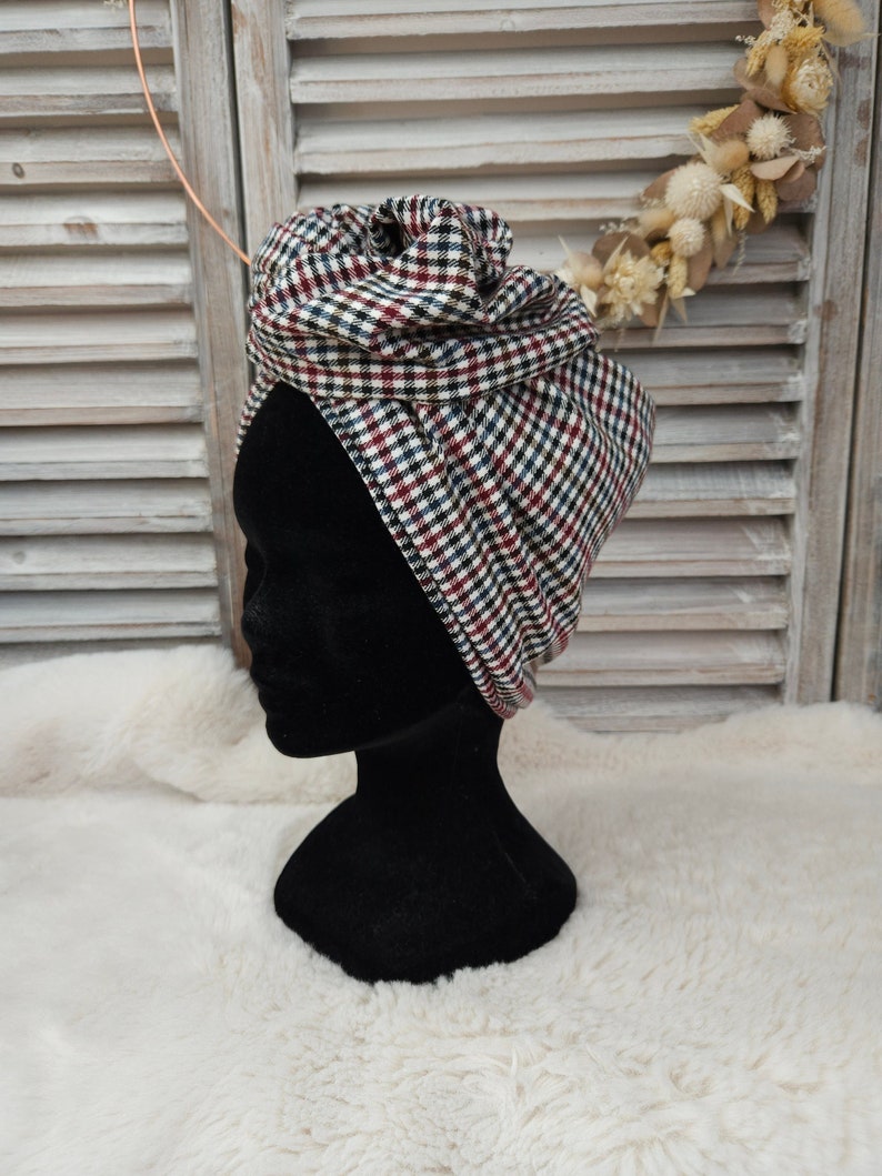 Maxi turban, bandeau fil de fer modulable turban femme tartan LOUIS image 2