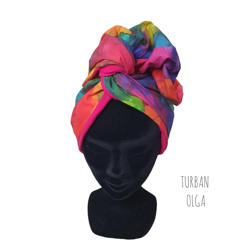 Maxi turban, bandeau fil de fer modulable turban femme motifs encre multicolore OLGA image 1