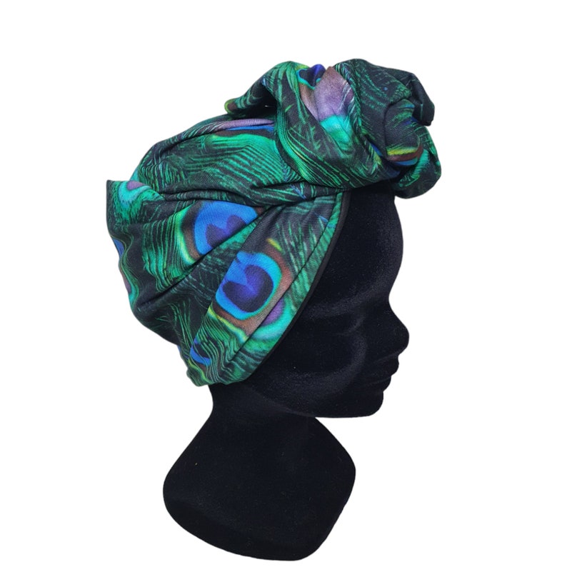 Turban, bandeau fil de fer modulable turban femme motifs plumes de paon TAOUS image 2