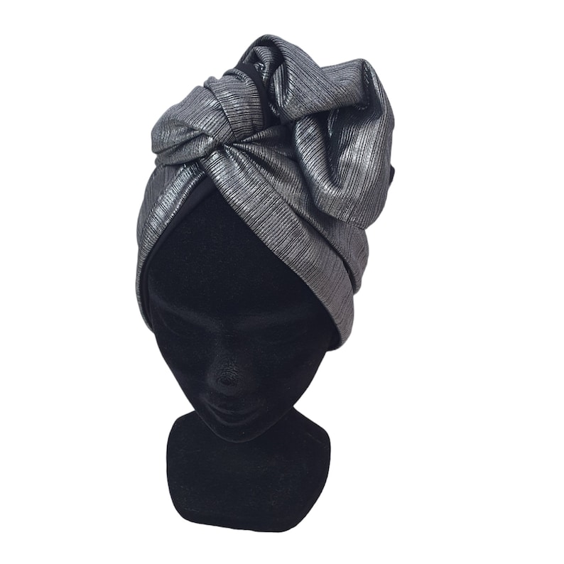 Maxi turban, bandeau fil de fer modulable turban femme lamé argenté et noir SIRIUS image 7