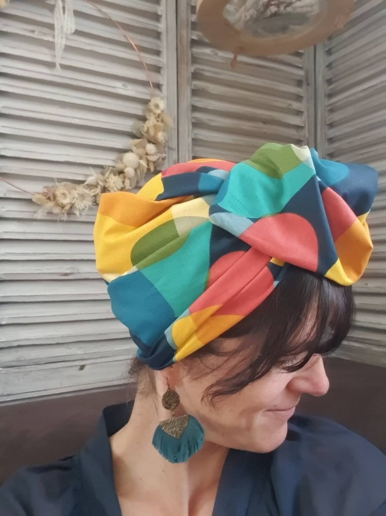Maxi turban, bandeau fil de fer modulable turban femme motifs colorés POP image 3