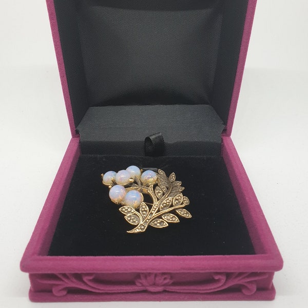 Vintage Brooch ~ (Gold Colour, Marcasite Faux Opal Cluster of Grapes, Signed Miracle) ~ Jewellery Box Excluded