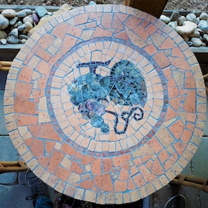 Mosaic outdoor table top Garden mosaic table Anniversary gift Beautiful decoration for garden Ceramics mosaics table Wine Cellar