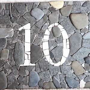 Custom house number plaque Pebble Mosaic house number Address sign Personalised gift Unique wall number Number signs  Mosaic tile