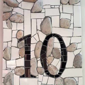House number plaque Pebble Mosaic house number Address sign Personalised gift Unique wall number Number signs  Mosaic tile