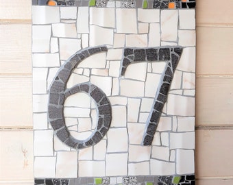 Mosaic house number, decorative, unique